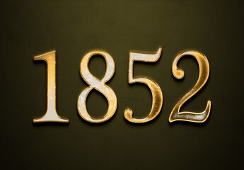 Old gold effect of 1852 number with 3D glossy style Mockup.	 - obrazy, fototapety, plakaty