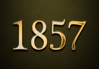 Old gold effect of 1857 number with 3D glossy style Mockup.	