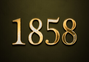 Old gold effect of 1858 number with 3D glossy style Mockup.	