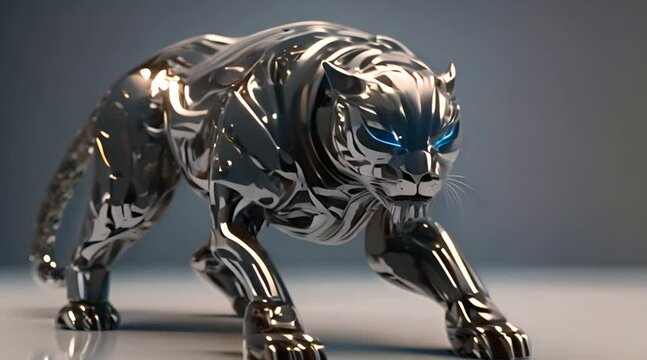 highly active realistic black panther AI driven robots. little blur animation video