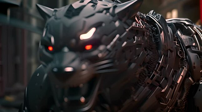 highly active realistic black panther AI driven robots. modern robots little blur animation video