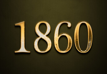 Old gold effect of 1860 number with 3D glossy style Mockup.	 - obrazy, fototapety, plakaty