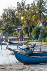 Traditional boats at O Loan lagoon in sunset, Phu Yen province, Vietnam