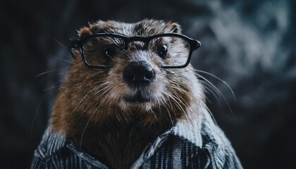 beautiful funny beaver in shirt and glasses