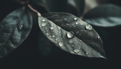 raindrops water on a lemon leaf fresh juicy beautiful tree leaf close up summer spring background