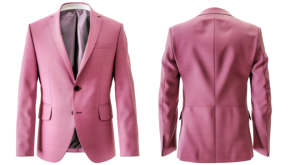 Pink suit jacket, virgin wool, front and back view, mockup, transparent or isolated on white background