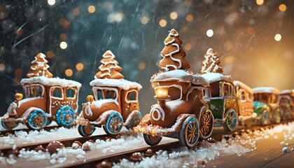 isolated set cartoon cute car christmas gingerbread train for christmas or new year holiday greeting card or wallpaper