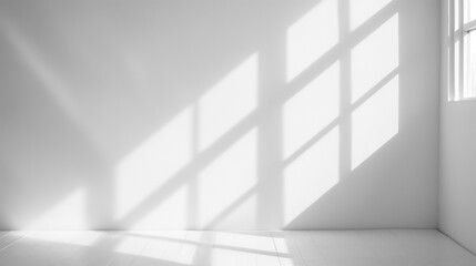 Wall Art Mockup, white wall, light and shadow blurry background, 3d render