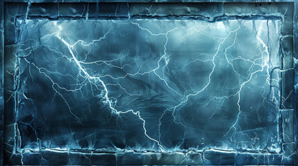 Electric blue background with a vivid lightning pattern.