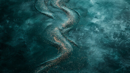 Abstract background resembling aerial view of a winding river with a textured blue background.