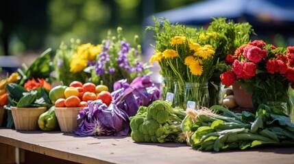 Obraz na płótnie Canvas Stall with vibrant flowers at the farmers market