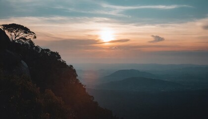 backgrounds of inspire concept top of blue and orange mountain with sunshine sky sunset landscape mak duk cliff phu kradueng national park loei thailand asia