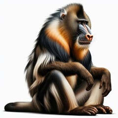 Image of isolated mandrill against pure white background, ideal for presentations
