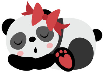 Cute panda girl with bow sleeping
