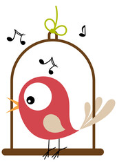 Adorable little bird singing hanging
