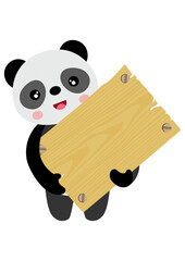 Funny panda holding a wooden sign board - 781127675