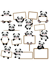 Set digital collage of panda with blank banners - 781127683