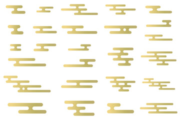 エ霞文のイラストセット　和柄　背景イラスト　金色　Japanese traditional pattern