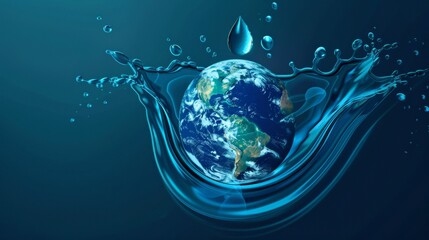 World Water Day concept with world in clean water drop on and fresh blue water ripples design, Environment save and ecology theme concept - obrazy, fototapety, plakaty