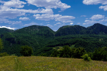 Fototapeta na wymiar Summer landscape in the Domogled-Valea-Cernei National Park of Romania