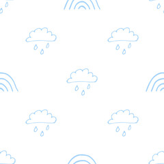 Children's cute pattern. A cloud with rain and a rainbow. A cute, minimalist set of wall art for the children's room. Seamless pattern collection. Children's design by Doodle