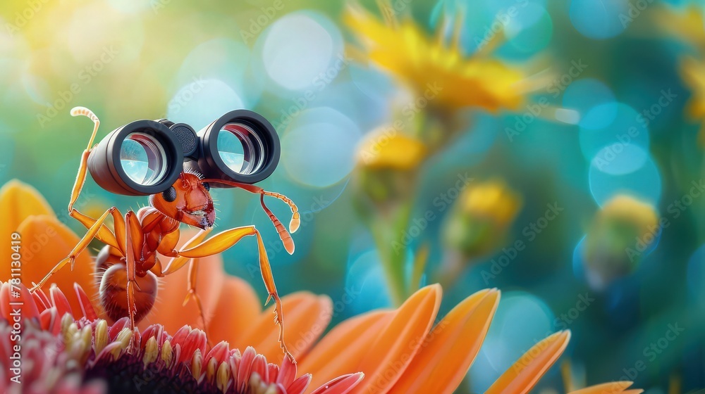 Poster close up of a microscope with ant