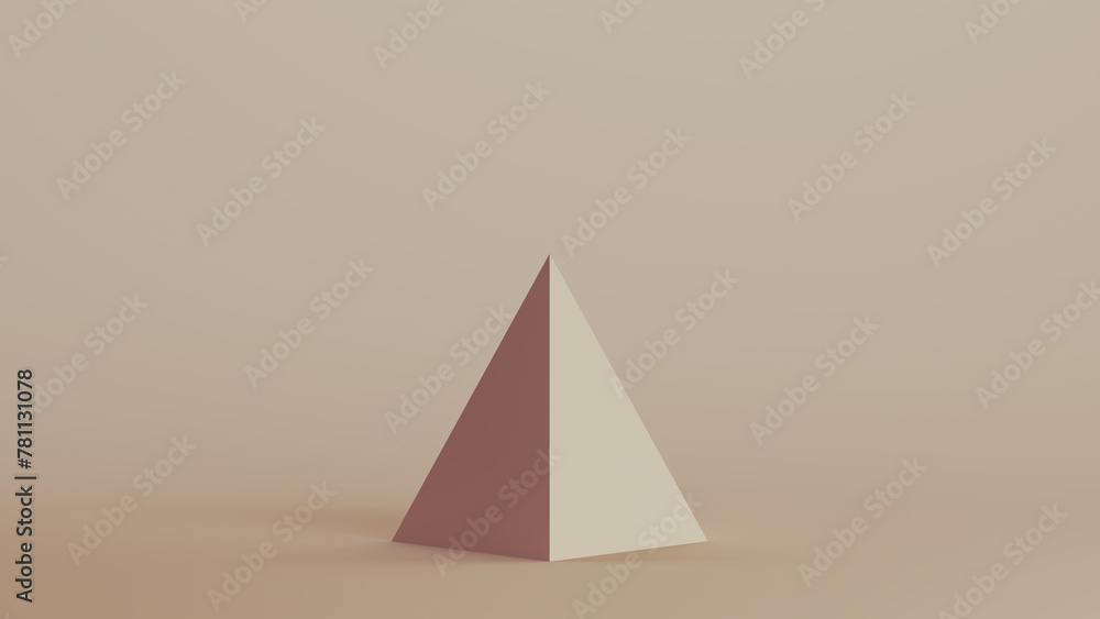 Poster pyramid face geometric shape solid structure neutral backgrounds soft tones beige brown 3d illustrat