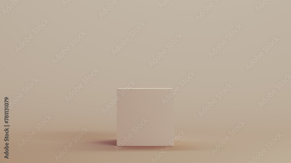 Poster cube box geometric shape solid structure neutral backgrounds soft tones beige brown 3d illustration 