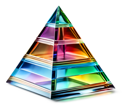 Decorative glass pyramid with rainbow color segments