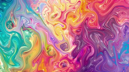 A stunning abstract composition featuring colorful paints flowing in smooth, wavy lines. The paints create a captivating display of motion and depth