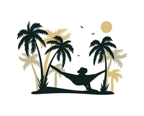 palm landscape with girl in hammock vector silhouette