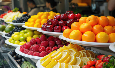 Fototapeta na wymiar Fresh organic fruits and vegetables arranged beautifully, promoting sustainable eating habits