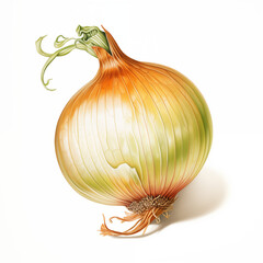 Onion or Shallot Watercolor Painting. Hand drawn onion isolated on white background. Aquarell food ingredient illustration.