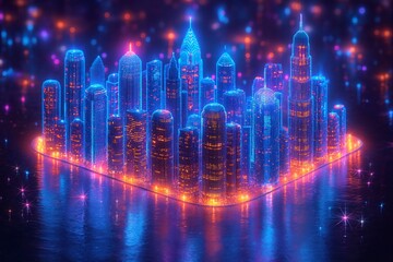 Futuristic skyscrapers and modern technology, Future urban architecture.cityscape with neon light effect, Modern hi-tech, science, futuristic technology concept, top view, view drone
