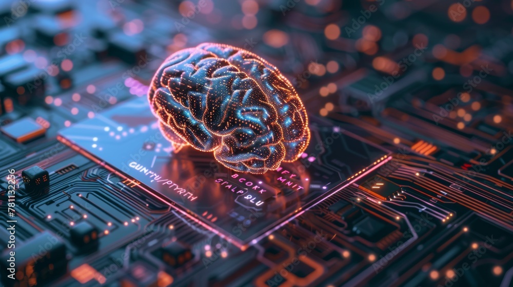 Aufkleber computer circuit board with brain on top