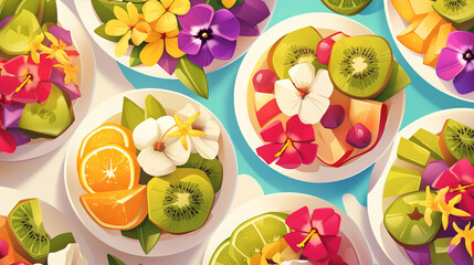 A colorful plate of fruit with a tropical theme