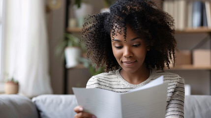 Close-up of a mother's joyous expression as she reads a heartfelt, handwritten letter from her child, radiating love and gratitude.