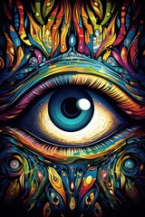 Abstract psychedelic eye. Poster design. Ai generative