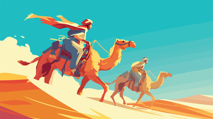 Hand drawn sketch of Camel riding in vector illustr