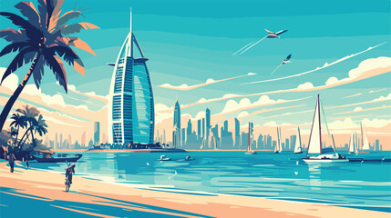 Hand drawn sketch of Dubai crick Abra in vector Ill - obrazy, fototapety, plakaty