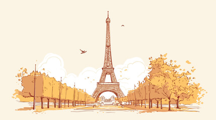 Hand drawn sketch of Eiffel Tower in vector illustr