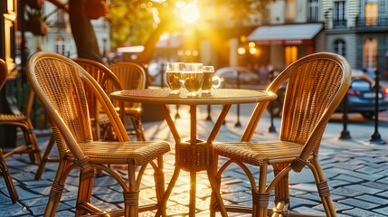 Charming Parisian Terrace, Idyllic Street Cafe Scene, Tranquil Dining in the Heart of France, Elegant Outdoor Setting