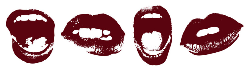 set trendy elements with retro, punk effect. Design elements in y2k format. Eyes, mouth red color. Vector on transparent background	