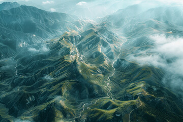 Aerial view of china landscape with mountains