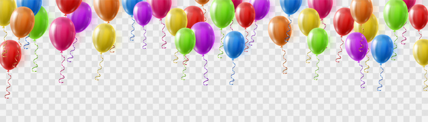 Festive 3d helium balloons isolated on png background. Realistic colorful balloons template for anniversary, Birthday party design. Vector illustration on transparent background © Leonid