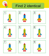 Fun puzzle game for kids. Need to find two identical rocket ships. Answer is 4,8.