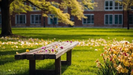 Among Spring Blooms on University Campus bench