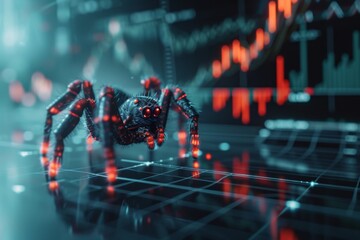 This computer generated image showcases a realistic portrayal of a spider with intricate details, A spider chart indicating various aspects of trading analysis, AI Generated - Powered by Adobe