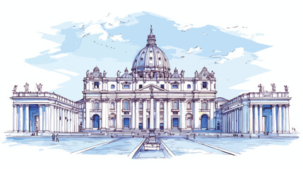Hand drawn sketch of St. Peters Square is a large p - obrazy, fototapety, plakaty