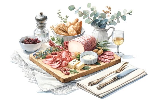 Watercolor Painting of Dinner-Worthy Charcuterie Board